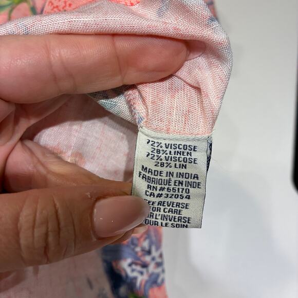 NWT Anthropologie Ranna Gill Pink Floral Linen Scallope Romper Medium - Picture 6 of 11